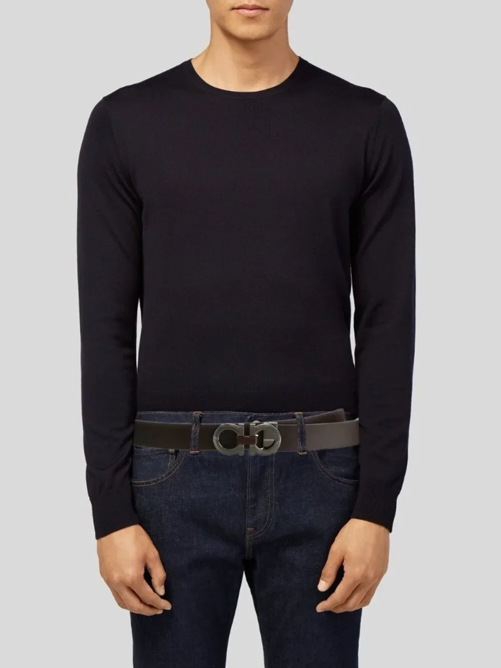 FERRAGAMO Reversible Double Gancini Leather Belt – Wood Bit Inlay